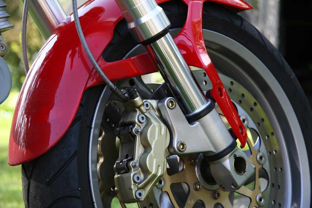 brake hose on a motorcycle wheel